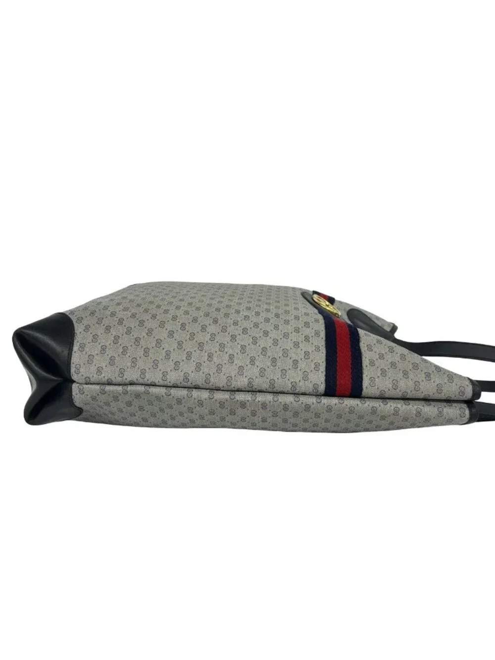 Gucci Vintage Sherry Line Micro GG Logo Pattern Leather Tote Shoulder Bag Navy